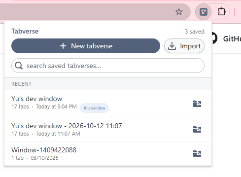 The Tabverse toolbar popup